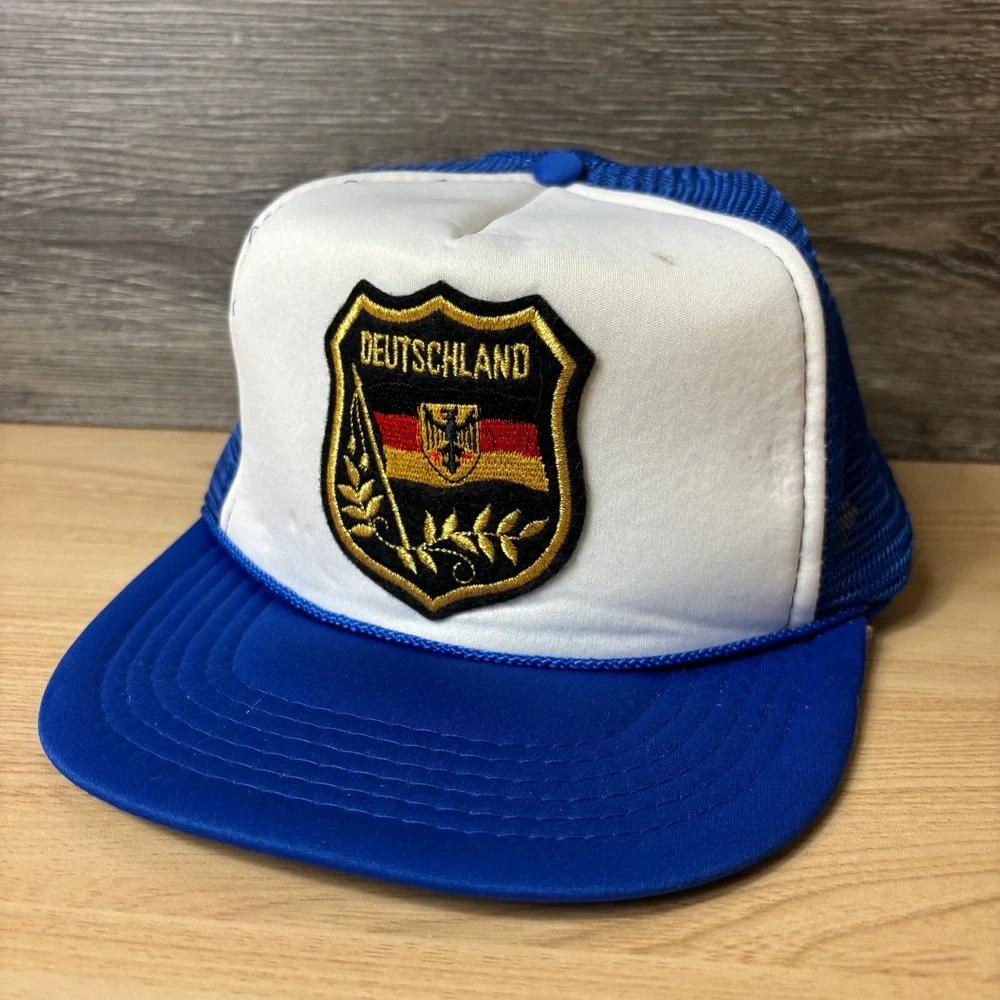 Vintage Deutschland Hat Cap Snapback Blue‎ Trucker Germany Patch Crest Logo